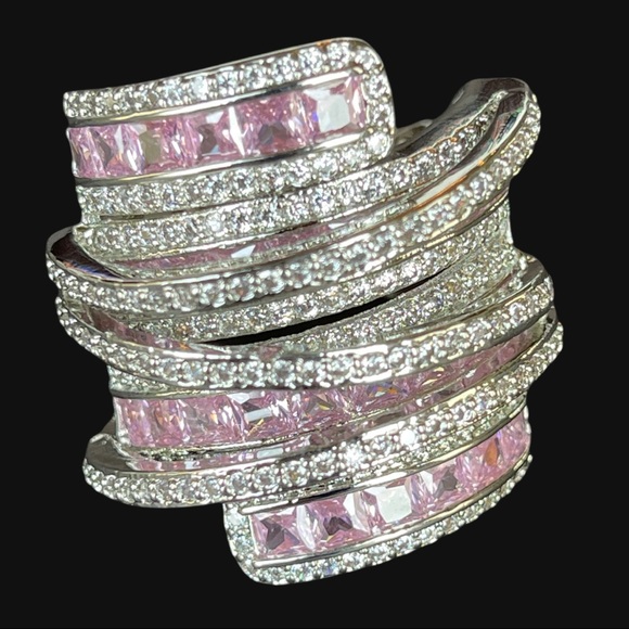 .925 Sterling Silver Pink Statement Ring The Lubiana - Picture 5 of 12